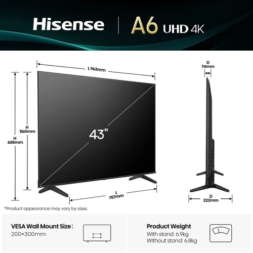 TV UHD HISENSE 43A6Q SMART 4K